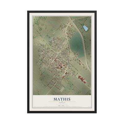Map of Mathis, Texas, 12 x 18 inch print in a black wood frame