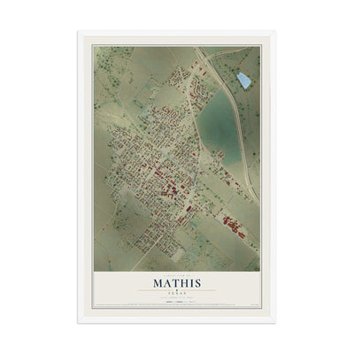 Map of Mathis, Texas, 12 x 18 inch print in a white wood frame