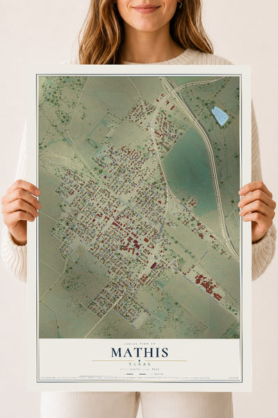 Map of Mathis, Texas, 18 x 24 inch unframed archival matte print