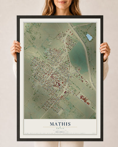 Map of Mathis, Texas, 24 x 36 inch print in a black wood frame