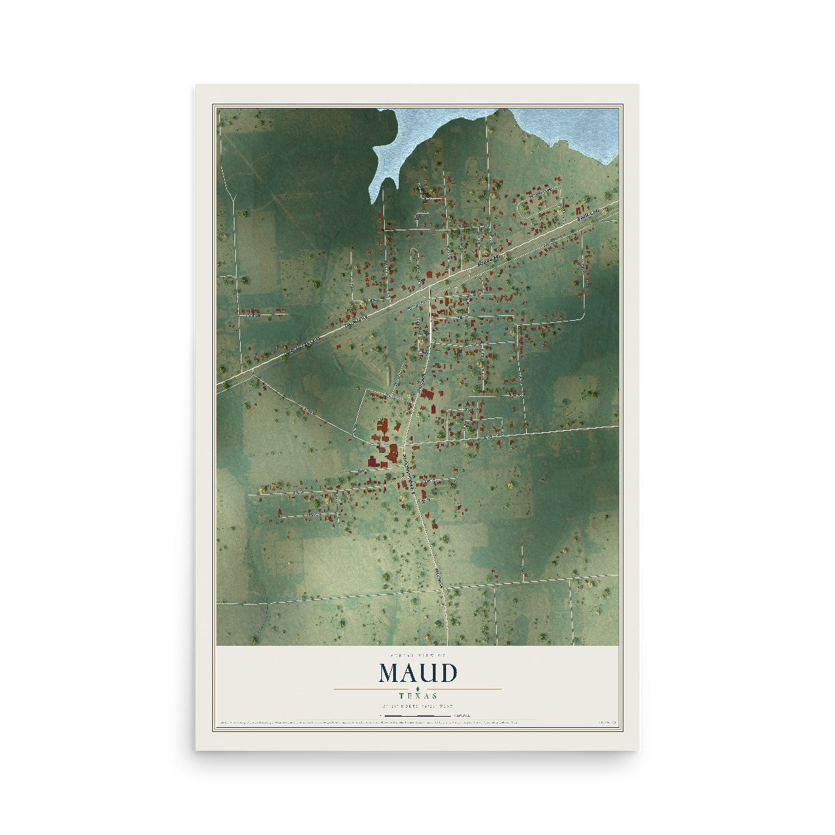 Map of Maud, Texas, 12 x 18 inch unframed archival matte print
