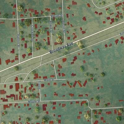 Close-up of the map of Maud, Texas print showing street and building detail