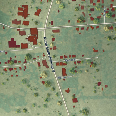 Second close-up of the map of Maud, Texas print showing more streets and buildings