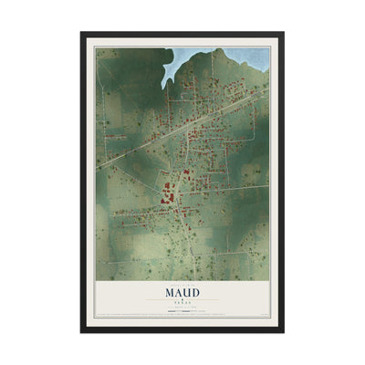 Map of Maud, Texas, 12 x 18 inch print in a black wood frame