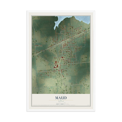 Map of Maud, Texas, 12 x 18 inch print in a white wood frame