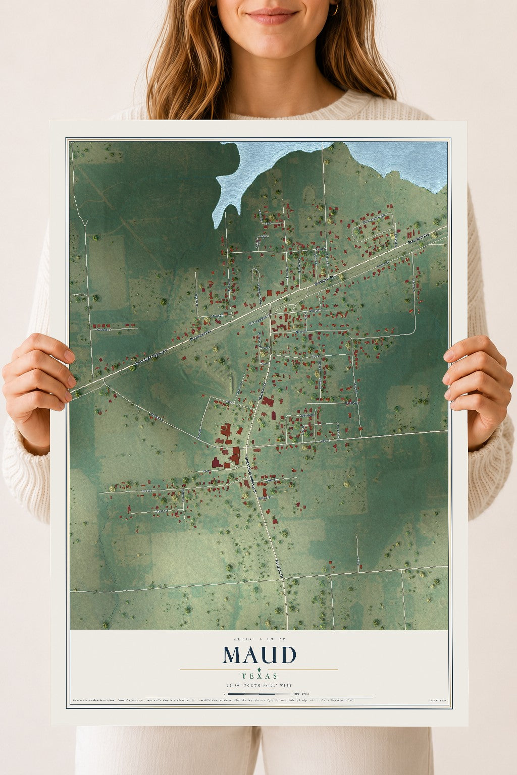 Map of Maud, Texas, 18 x 24 inch unframed archival matte print