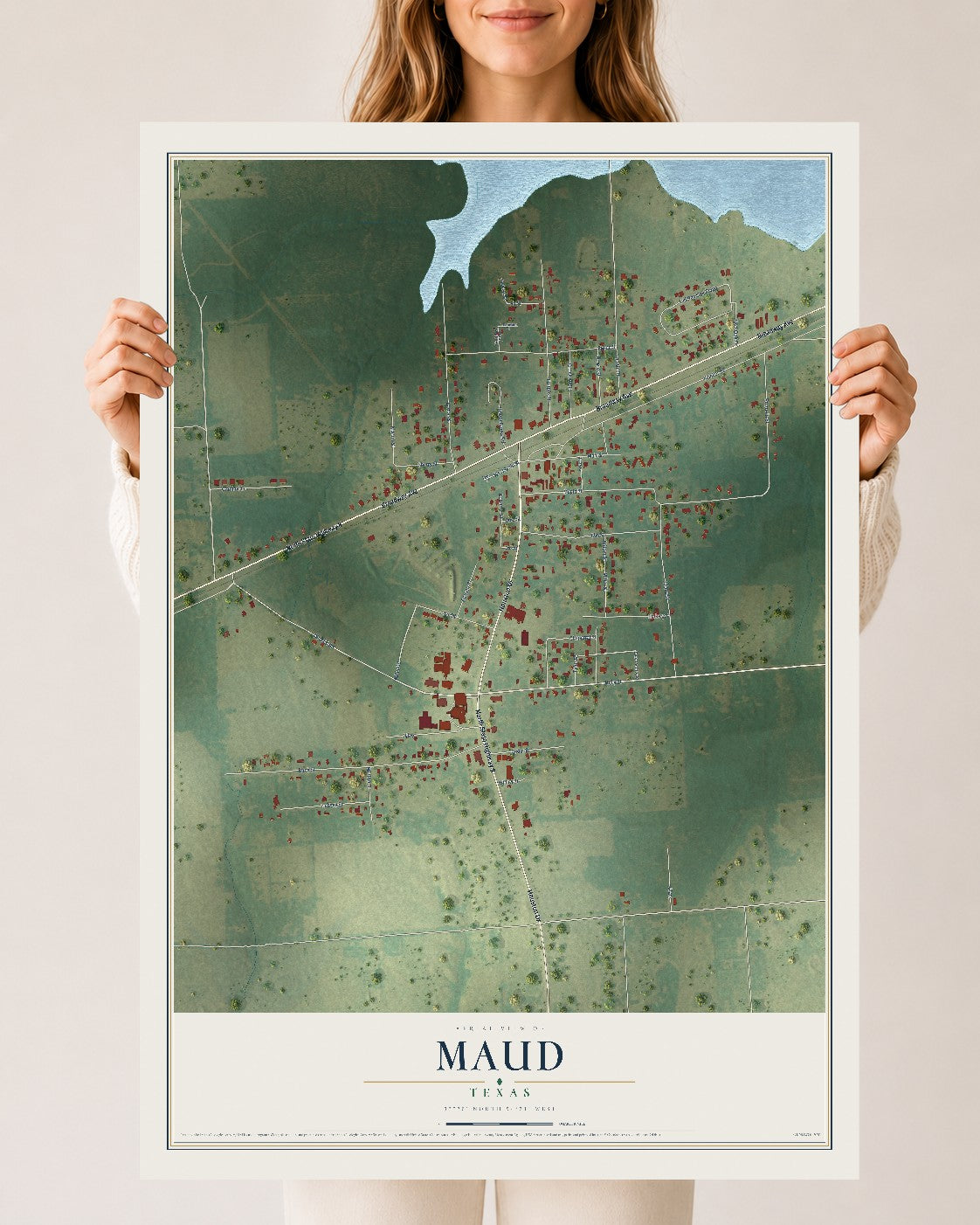 Map of Maud, Texas, 24 x 36 inch unframed archival matte print