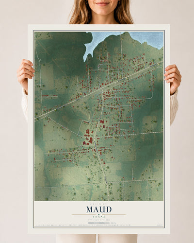 Map of Maud, Texas, 24 x 36 inch unframed archival matte print