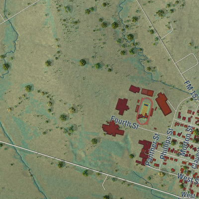 Close-up of the map of Maypearl, Texas print showing street and building detail