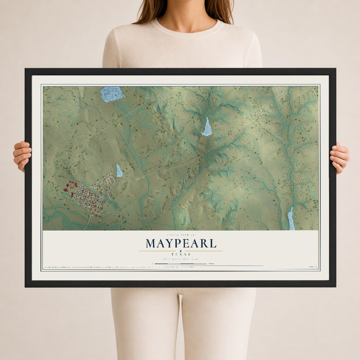 Map of Maypearl, Texas, 24 x 36 inch print in a black wood frame