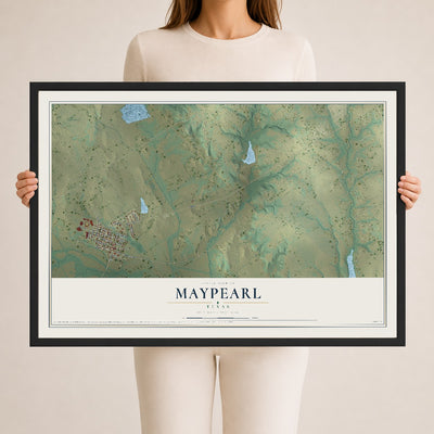 Map of Maypearl, Texas, 24 x 36 inch print in a black wood frame
