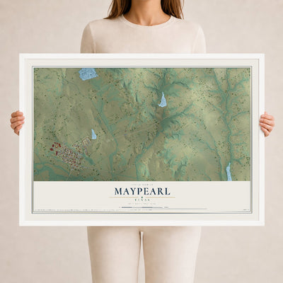 Map of Maypearl, Texas, 24 x 36 inch print in a white wood frame