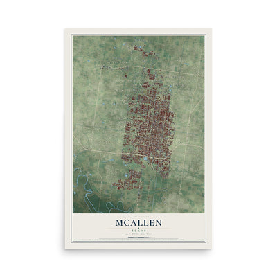 Map of McAllen, Texas, 12 x 18 inch unframed archival matte print