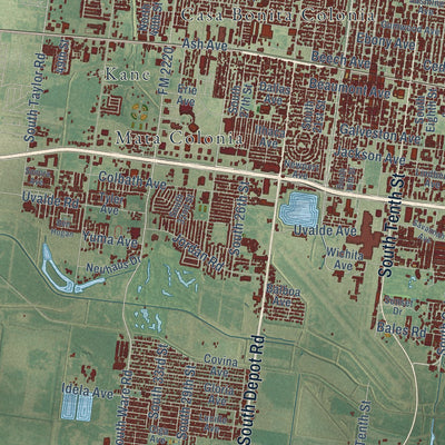 Second close-up of the map of McAllen, Texas print showing more streets and buildings