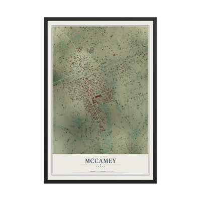 Map of McCamey, Texas, 12 x 18 inch print in a black wood frame