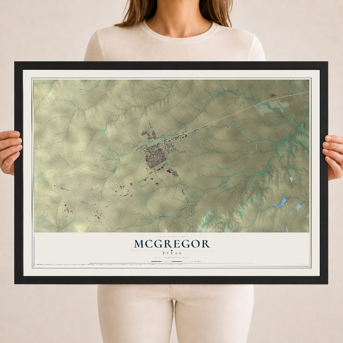 Map of McGregor, Texas, 18 x 24 inch print in a black wood frame
