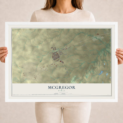 Map of McGregor, Texas, 18 x 24 inch print in a white wood frame