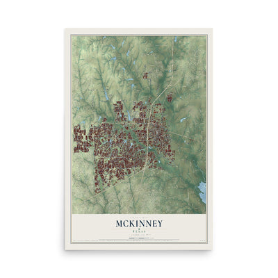 Map of McKinney, Texas, 12 x 18 inch unframed archival matte print