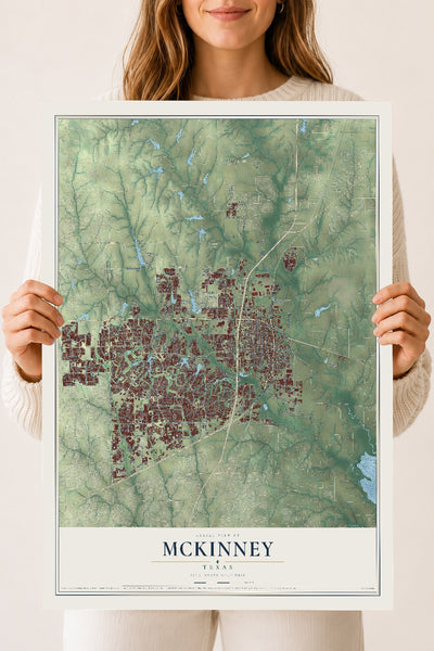 Map of McKinney, Texas, 18 x 24 inch unframed archival matte print