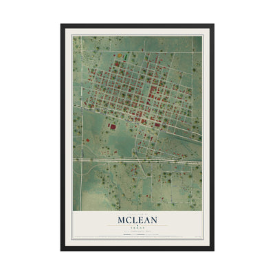 Map of McLean, Texas, 12 x 18 inch print in a black wood frame