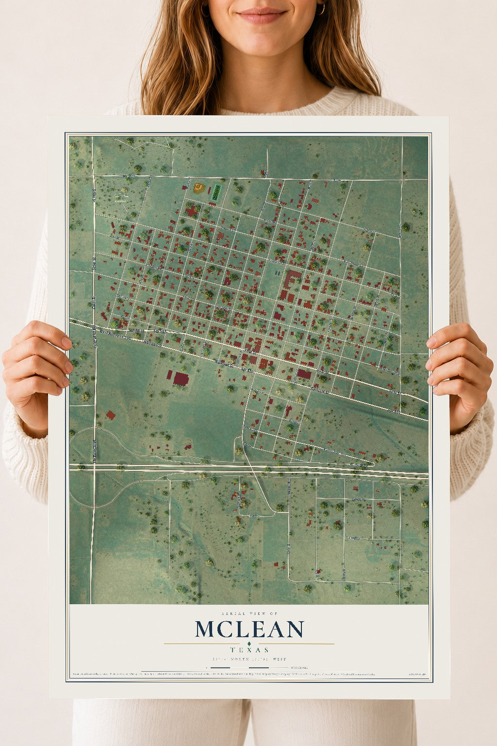 Map of McLean, Texas, 18 x 24 inch unframed archival matte print