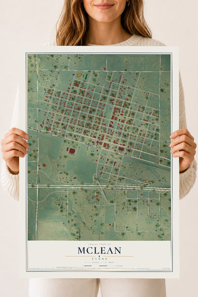 Map of McLean, Texas, 18 x 24 inch unframed archival matte print