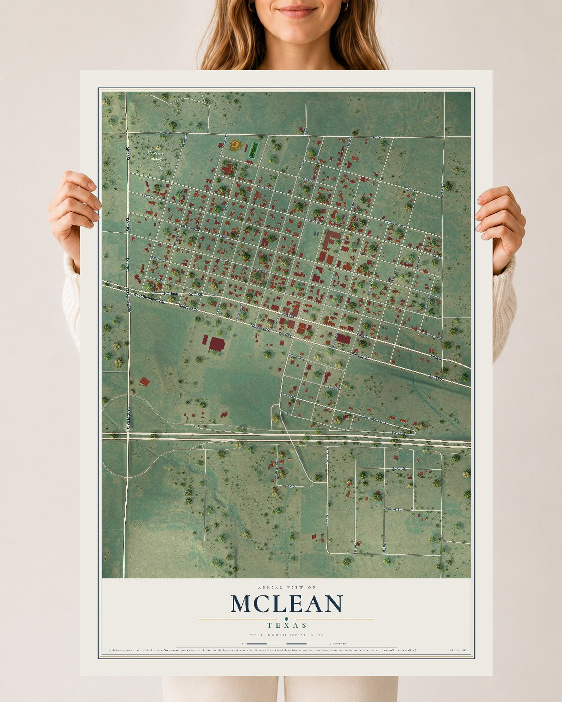 Map of McLean, Texas, 24 x 36 inch unframed archival matte print