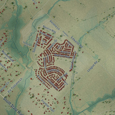Second close-up of the map of McLendon-Chisholm, Texas print showing more streets and buildings