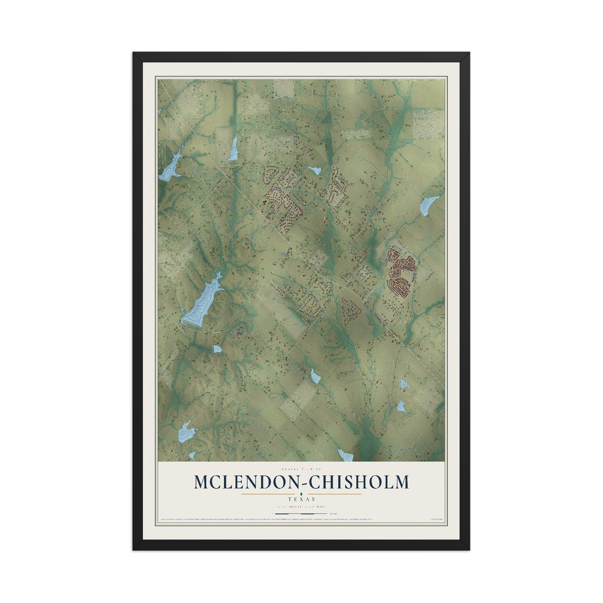 Map of McLendon-Chisholm, Texas, 12 x 18 inch print in a black wood frame