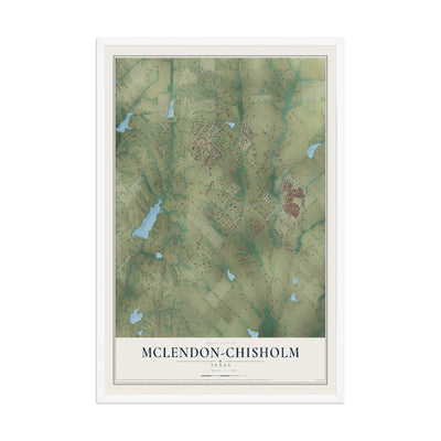 Map of McLendon-Chisholm, Texas, 12 x 18 inch print in a white wood frame