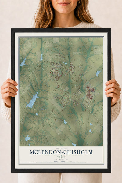 Map of McLendon-Chisholm, Texas, 18 x 24 inch print in a black wood frame
