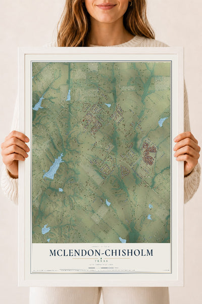 Map of McLendon-Chisholm, Texas, 18 x 24 inch print in a white wood frame
