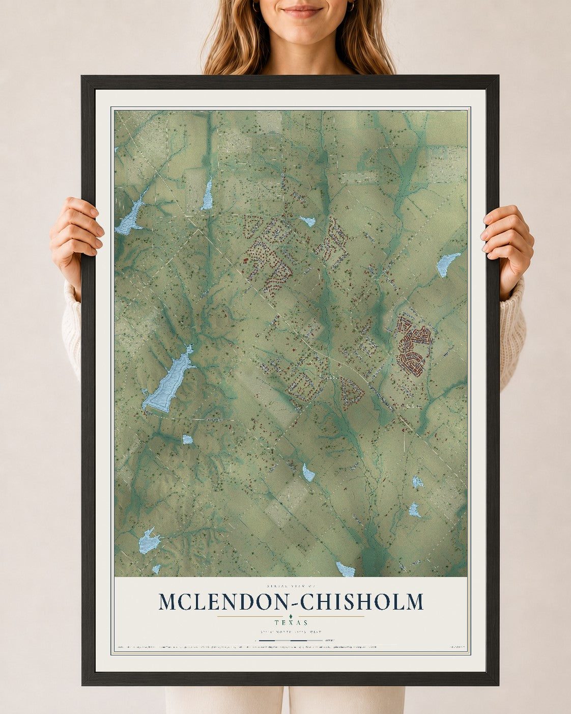 Map of McLendon-Chisholm, Texas, 24 x 36 inch print in a black wood frame