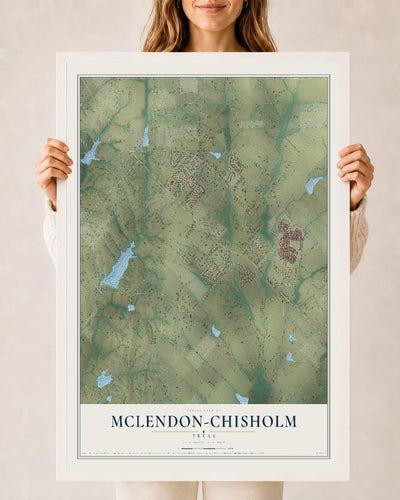 Map of McLendon-Chisholm, Texas, 24 x 36 inch print in a white wood frame