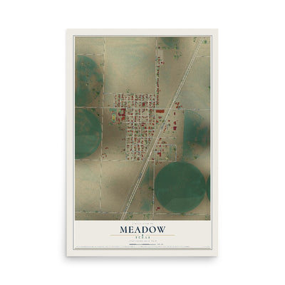 Map of Meadow, Texas, 12 x 18 inch unframed archival matte print