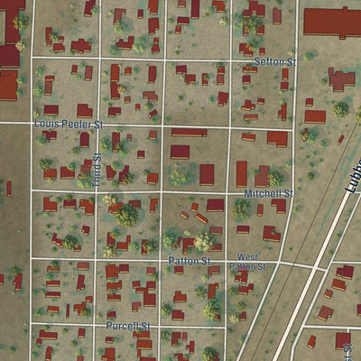Close-up of the map of Meadow, Texas print showing street and building detail