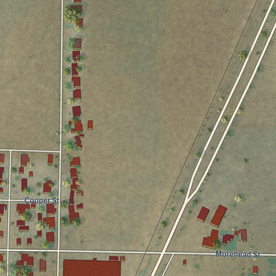 Second close-up of the map of Meadow, Texas print showing more streets and buildings