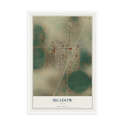 Map of Meadow, Texas, 12 x 18 inch print in a white wood frame