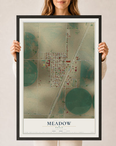 Map of Meadow, Texas, 24 x 36 inch print in a black wood frame