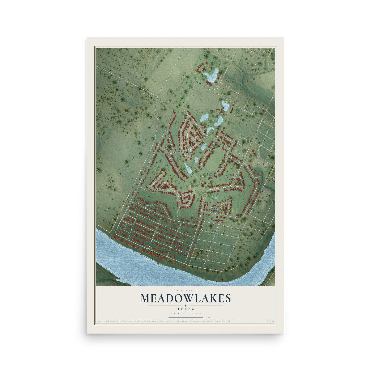 Map of Meadowlakes, Texas, 12 x 18 inch unframed archival matte print