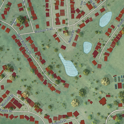 Close-up of the map of Meadowlakes, Texas print showing street and building detail