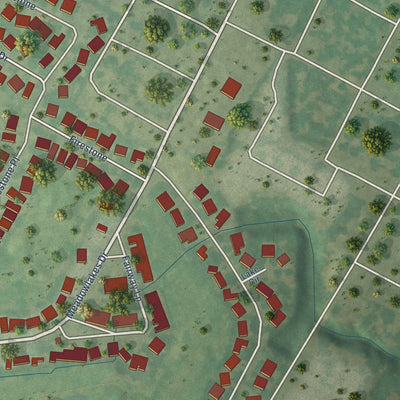 Second close-up of the map of Meadowlakes, Texas print showing more streets and buildings