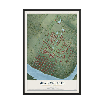Map of Meadowlakes, Texas, 12 x 18 inch print in a black wood frame