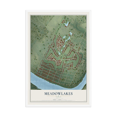 Map of Meadowlakes, Texas, 12 x 18 inch print in a white wood frame