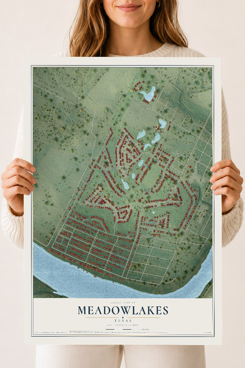 Map of Meadowlakes, Texas, 18 x 24 inch unframed archival matte print
