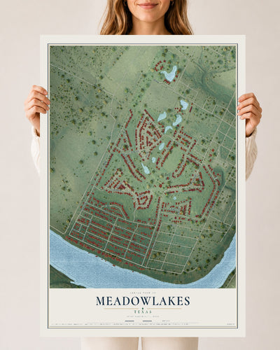 Map of Meadowlakes, Texas, 24 x 36 inch unframed archival matte print
