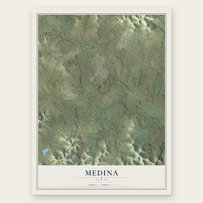 Medina, Bandera County, Texas map print, the full design