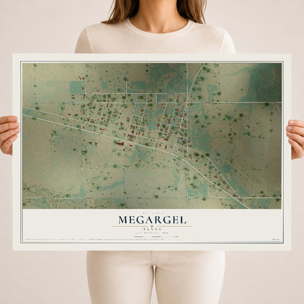 Map of Megargel, Texas, 18 x 24 inch unframed archival matte print