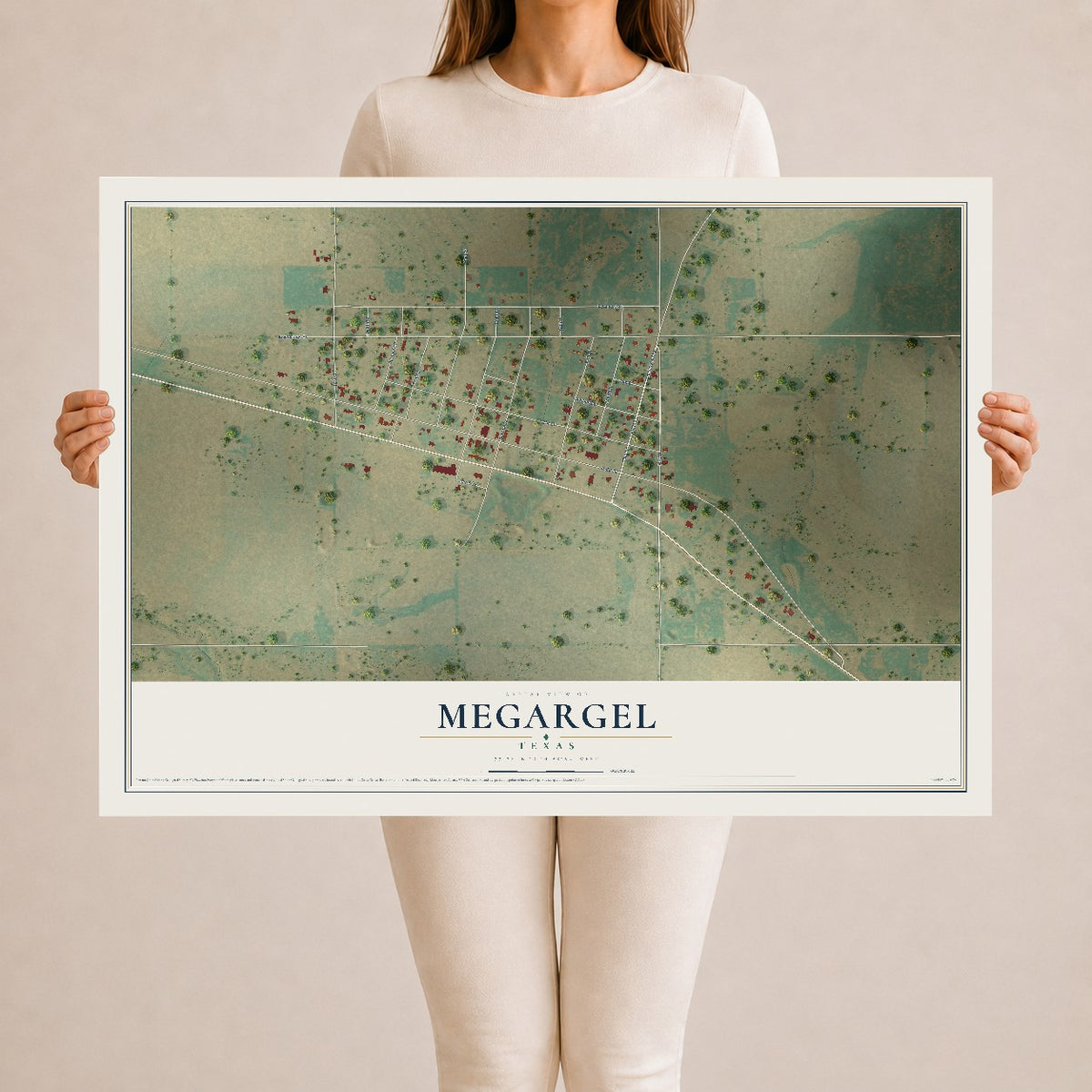 Map of Megargel, Texas, 24 x 36 inch unframed archival matte print
