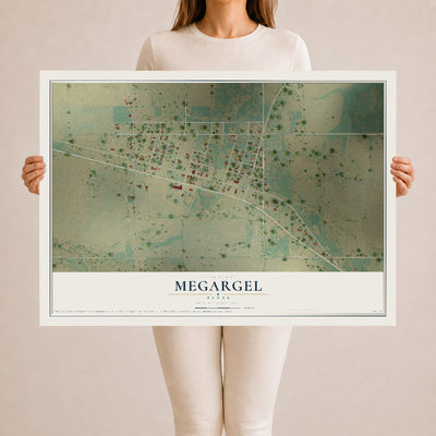 Map of Megargel, Texas, 24 x 36 inch unframed archival matte print